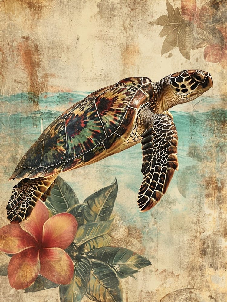 Floral Scrapbook Sea Turtle Colleage 1