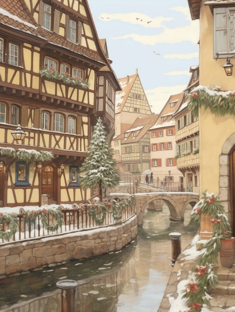 Vintage Winter Illustration Colmar France 3