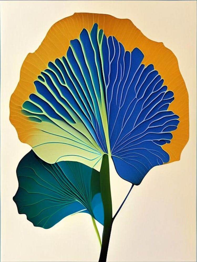 Ginkgo Leaf Colourful Abstract Linocut