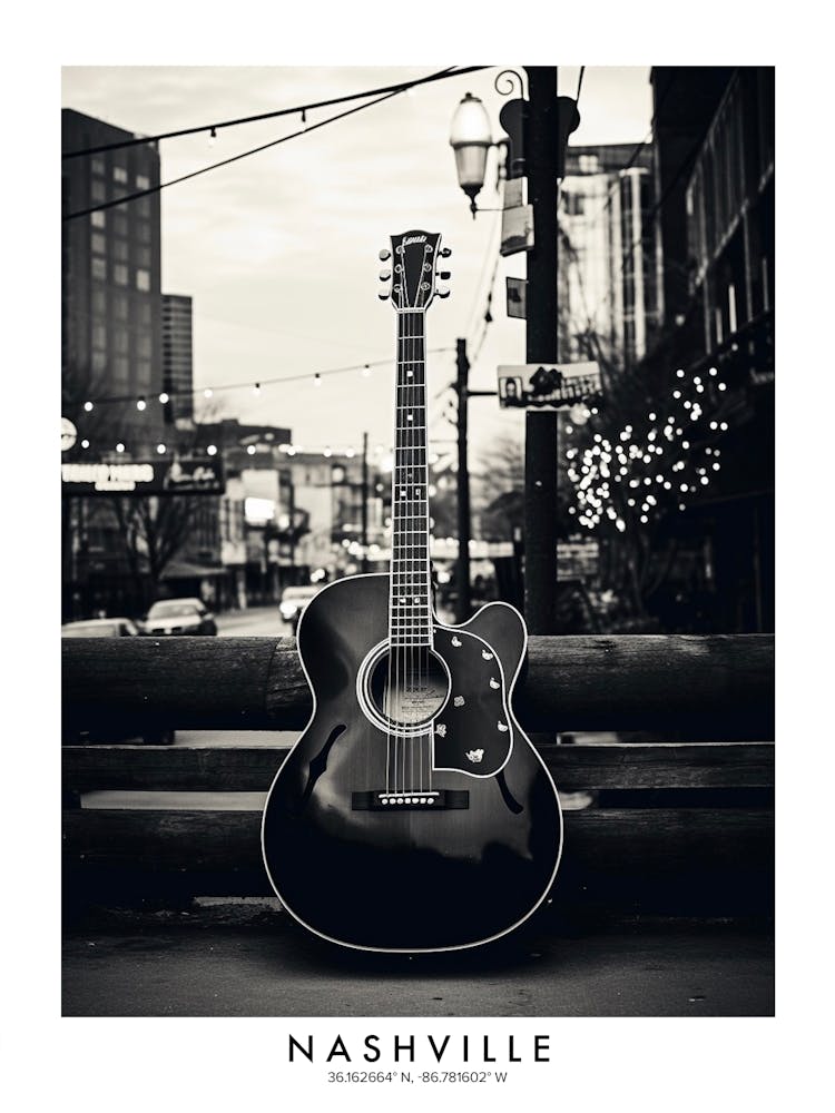 Poster Of Nashville, Black And White Analogue Photograph 2