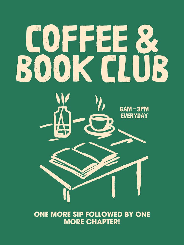 Coffee Club Print | Book Club Print | Bookish Wall Art | Readers Gift | Bookish | Book Lover’s Print | Earth Tone Wall Art | Kitchen Art |