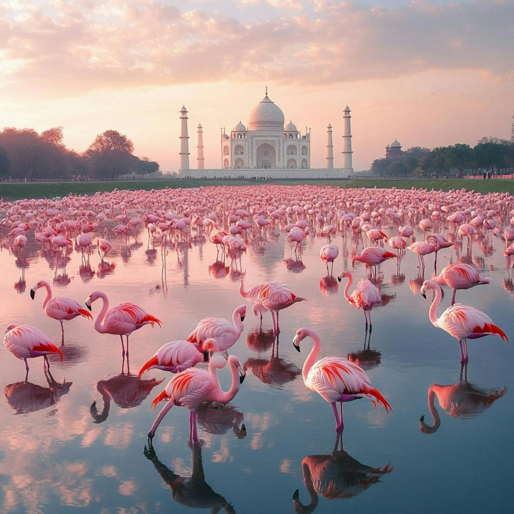 10.000 pinke Flamingos in den Taj Mahal Gärten