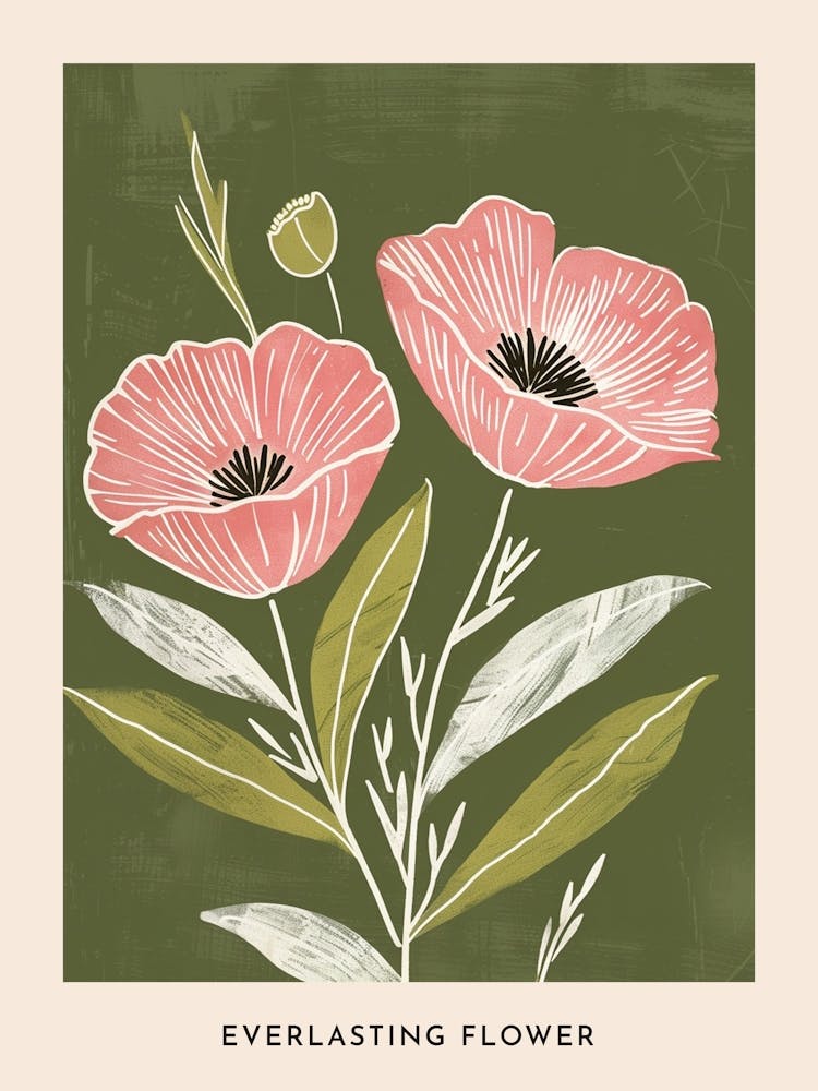 Pink & Green Everlasting Flower 2 Flower Poster