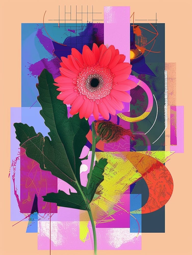 Gerbera Daisy 4 Neon Flower Collage