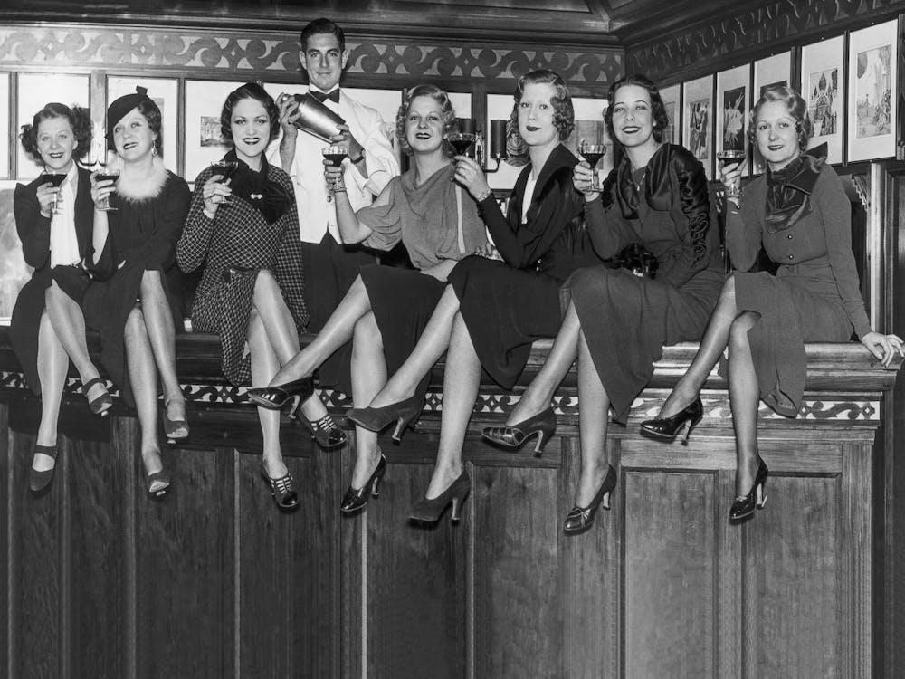 Women Sitting At Bar, Black and White Vintage Photo