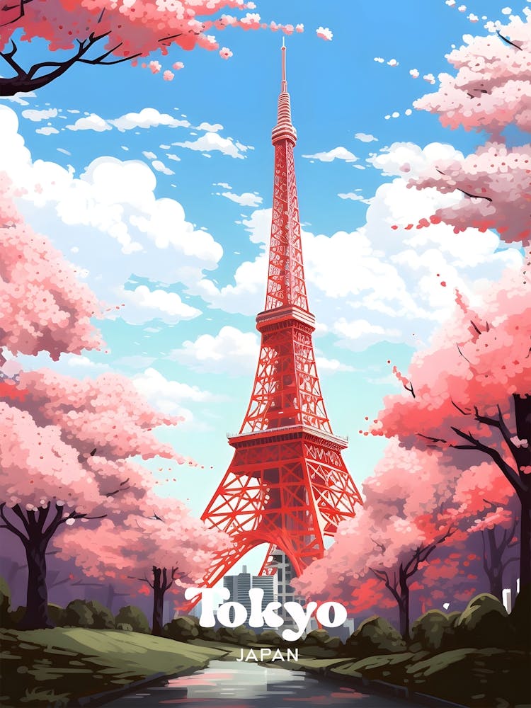 Tokyo Japan Cherry Blossom Modern Travel Art