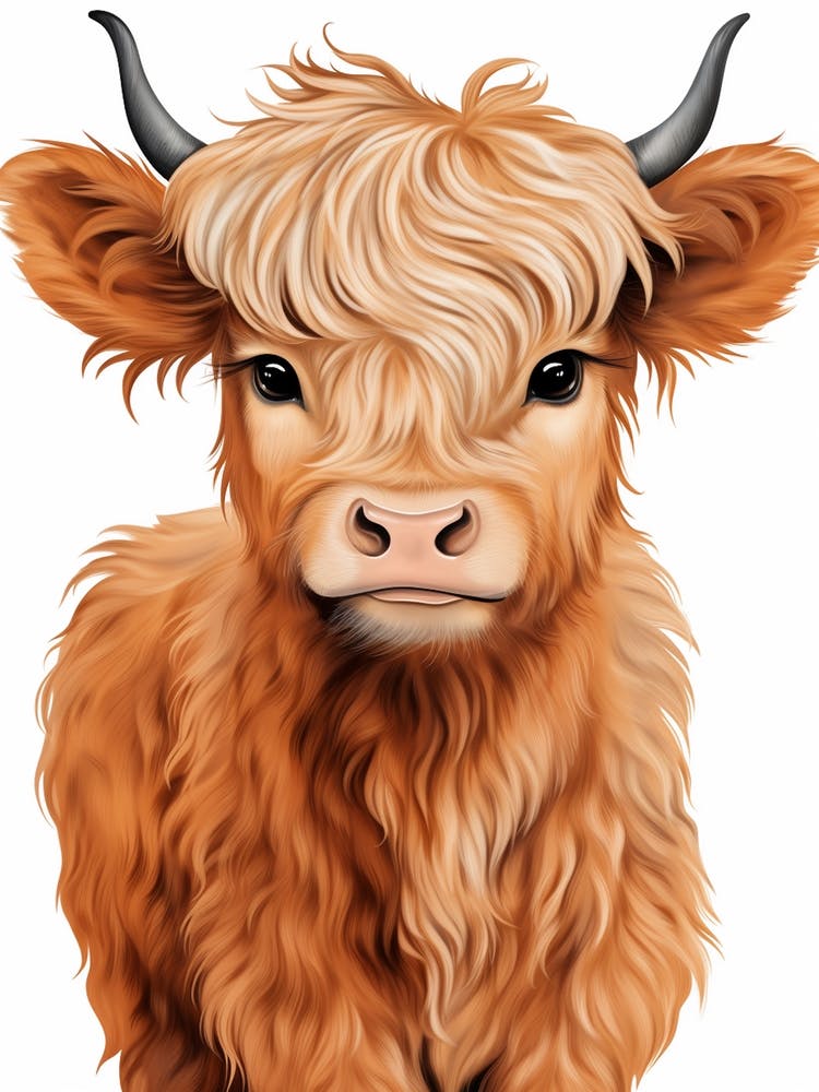 Simple Illustrative Painting Of Baby Highland Cow 1