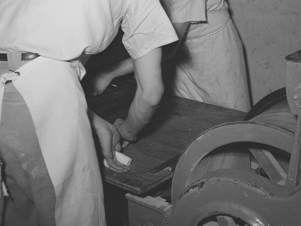 Untitled Photo, Possibly Related To Preparing Rolls For Baking, Bakery, San Angelo, Texas By Russell Lee