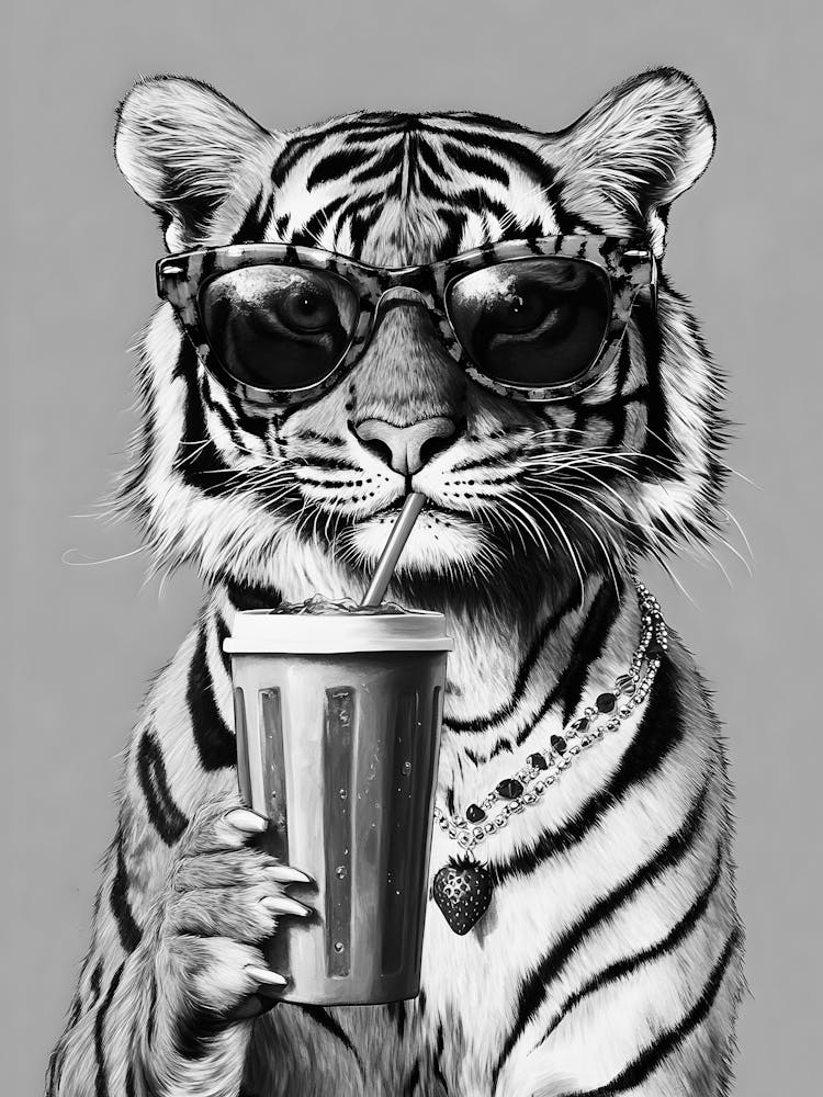 Tiger With A Drink