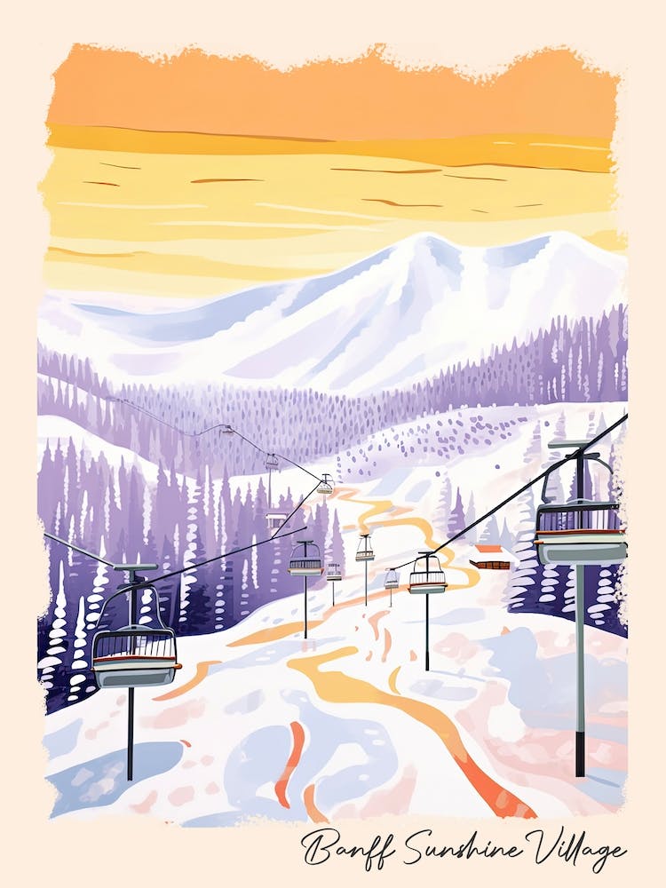 Poster Of Banff Sunshine Village   Alberta, Canada, Ski Resort Pastel Colours Illustration 0