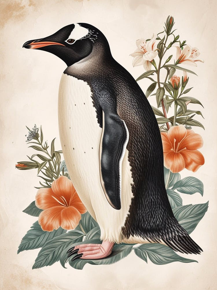 Adlie Penguin Stewart Island Ulva Island Vintage Botanical Painting 3