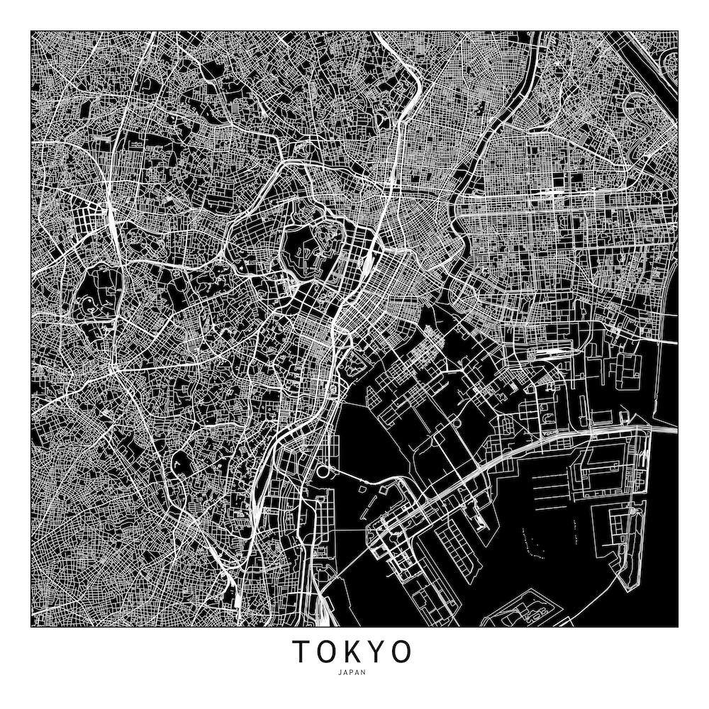 Tokyo Black And White Map Square