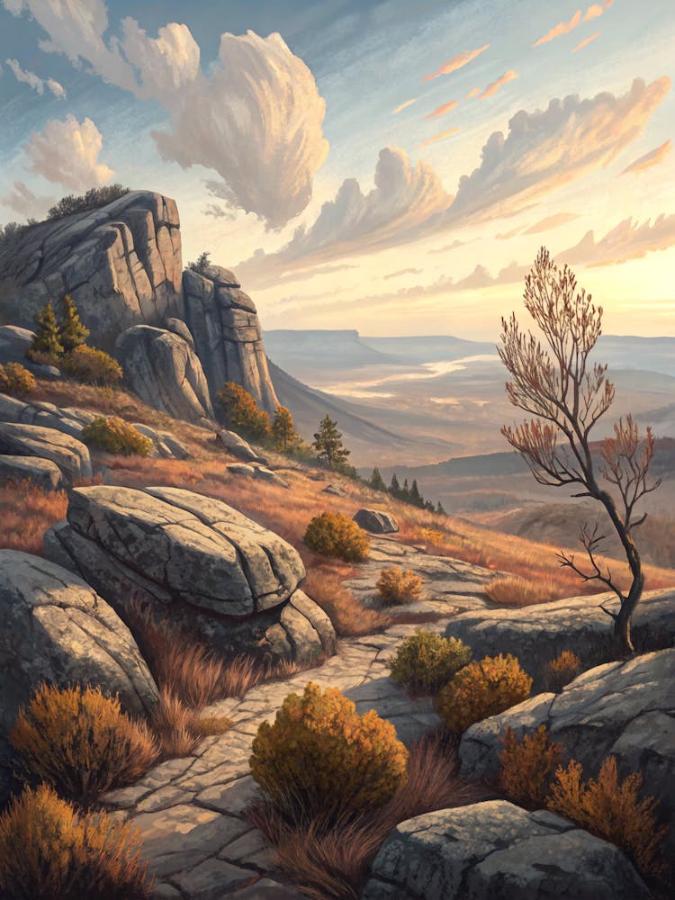 Oil Painting Style Rocky Terrain With Minimalist
