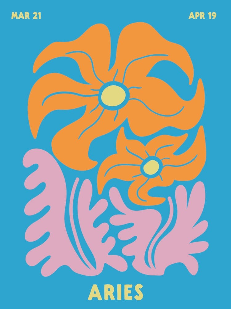 Aries Print Zodiac Poster Astrology Wall Decor Flower Market Botanical