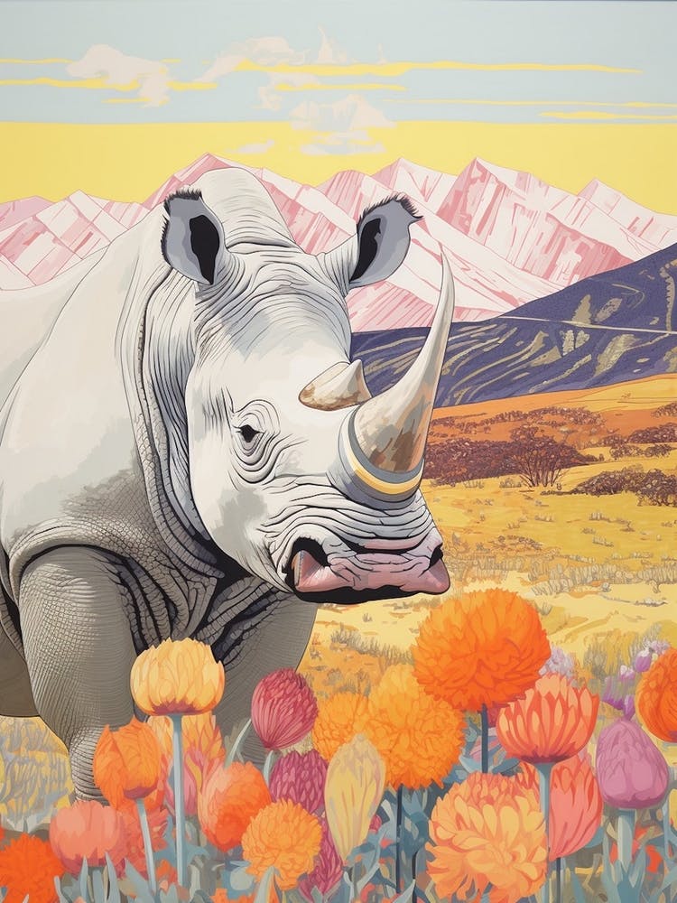 Rhino With Flowers & Plants 8