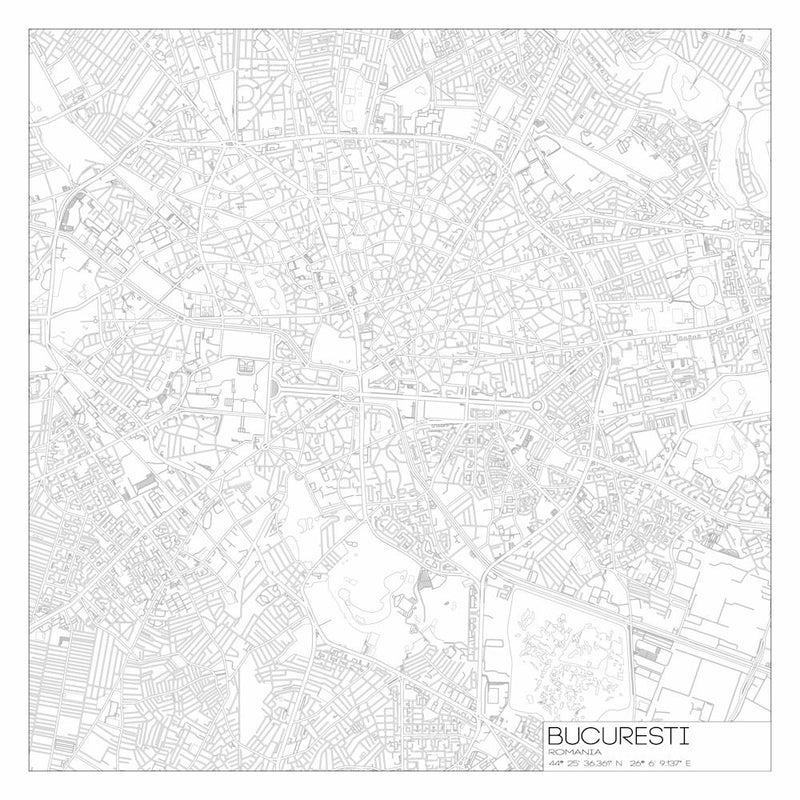 București, Romania, City Map Black On White Blueprint Design