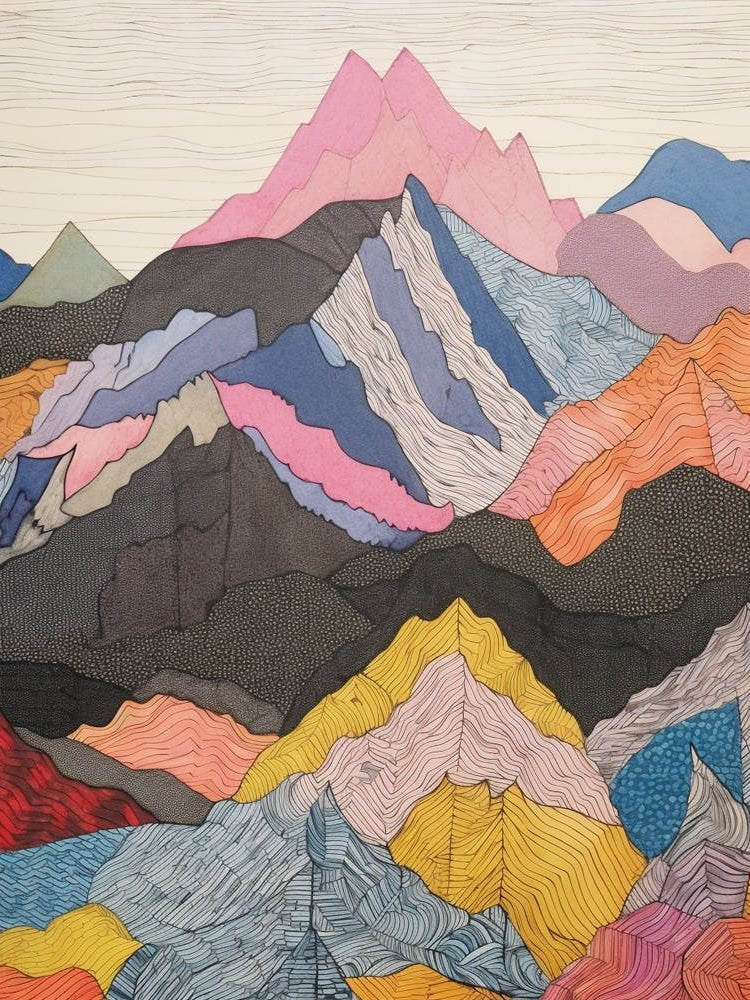 Mount Athos Greece Colourful Mountain Illustration