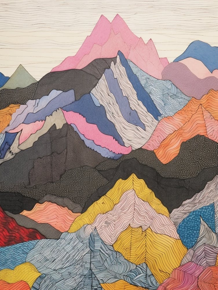 Mount Athos Greece Colourful Mountain Illustration