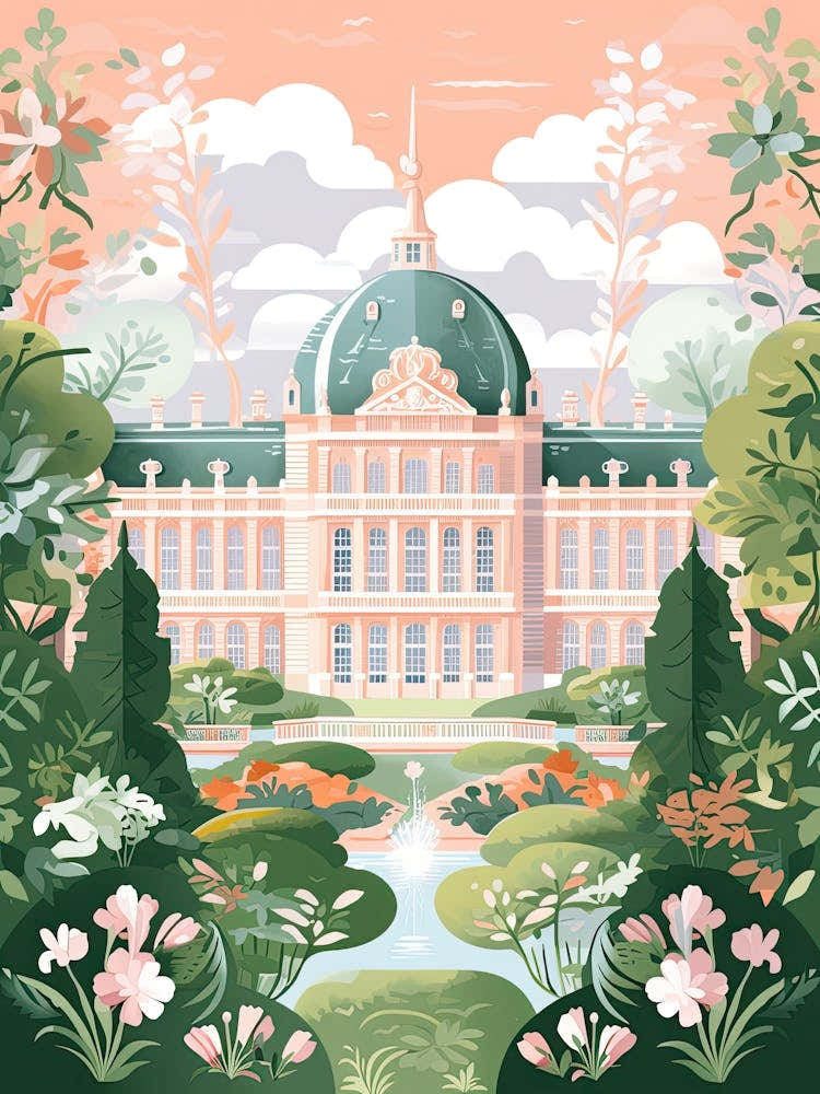 Palace Of Versailles   Versailles, France   Cute Botanical Illustration Travel 0