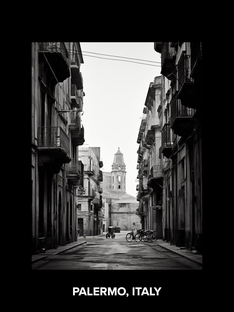 Poster Of Palermo, Italy, Mediterranean Black And White Photography Analogue 4