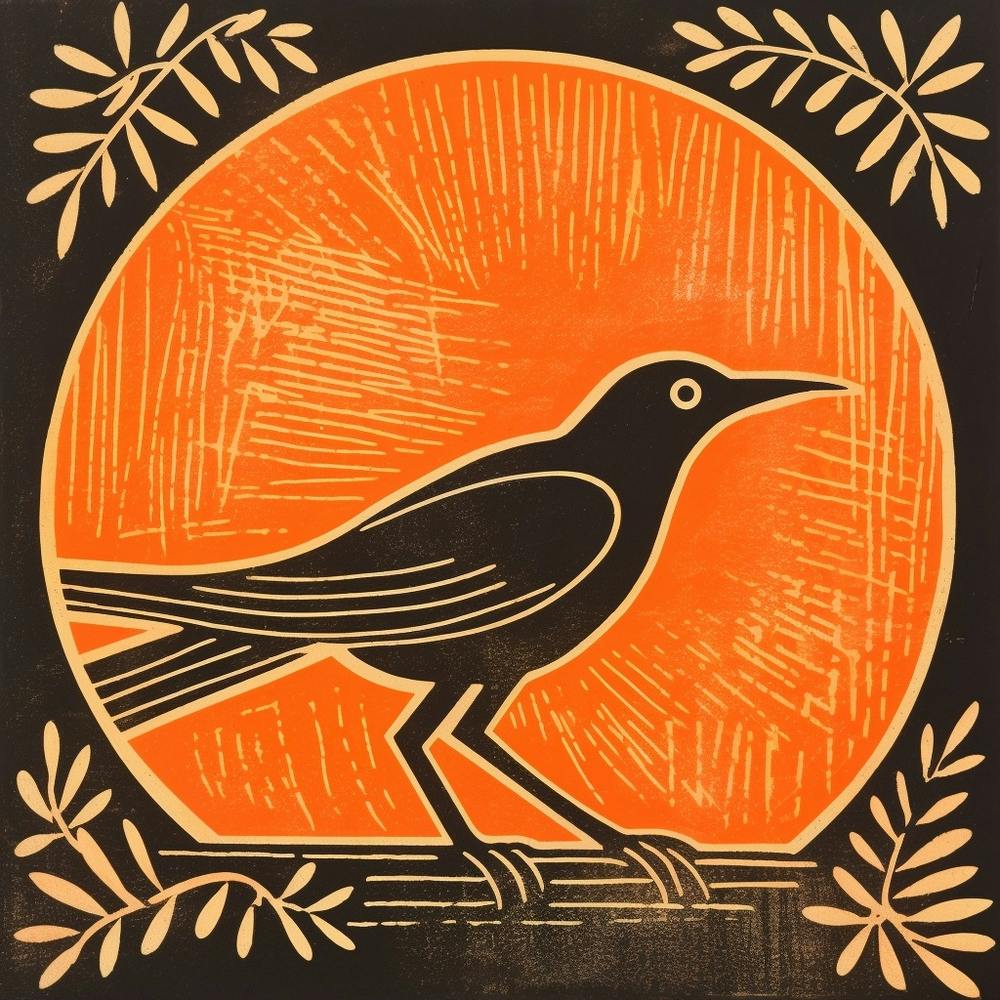 Retro Bird Lithograph Robin 2