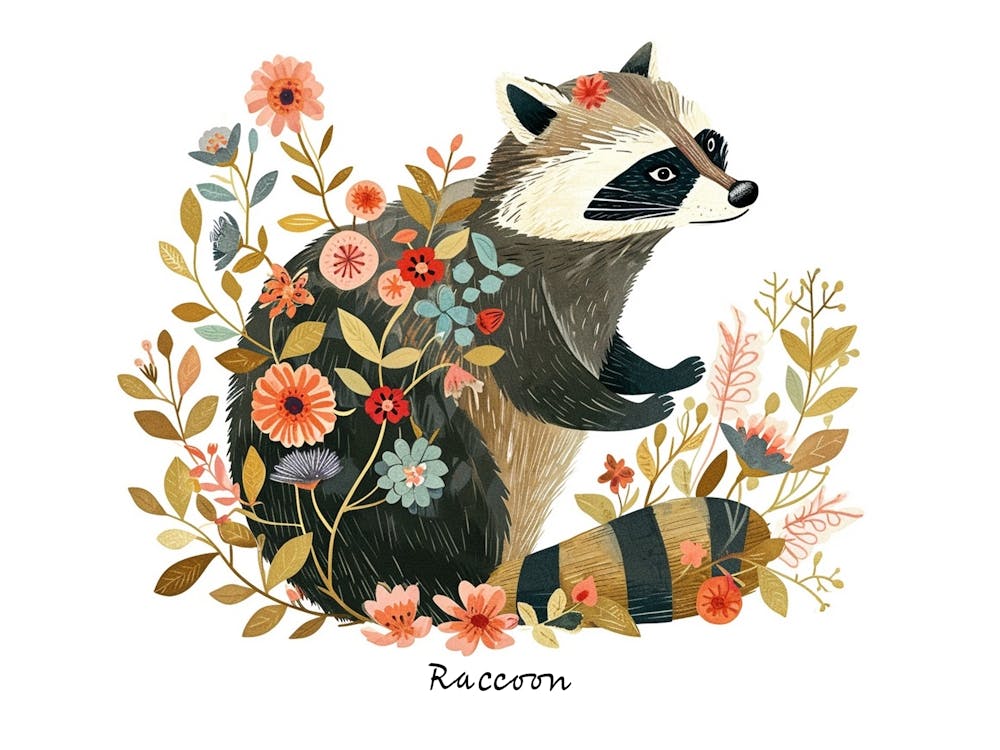 Little Floral Raccoon 1 Poster