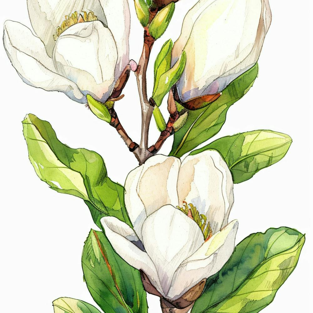 Magnolia Flower Watercolor Painting