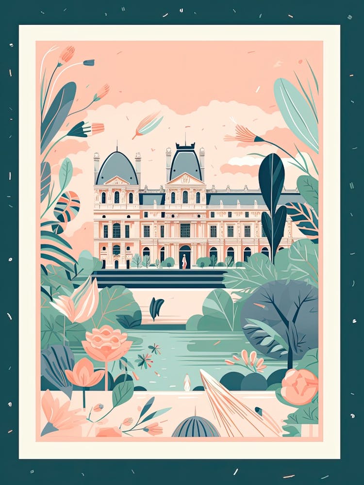 The Louvre   Paris, France   Cute Botanical Illustration Travel 3
