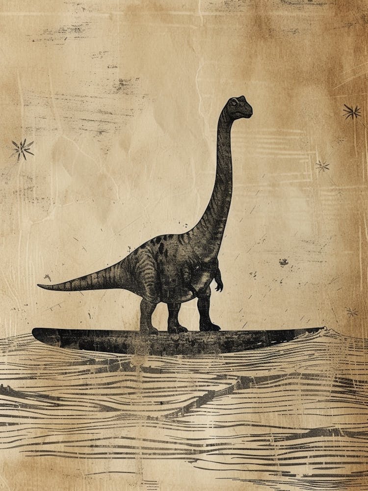Vintage Brachiosaurus Dinosaur On A Surf Board 3