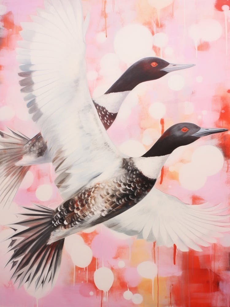 Pink Ethereal Bird Painting Common Loon