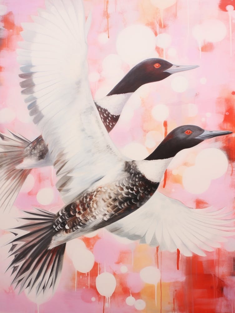 Pink Ethereal Bird Painting Common Loon
