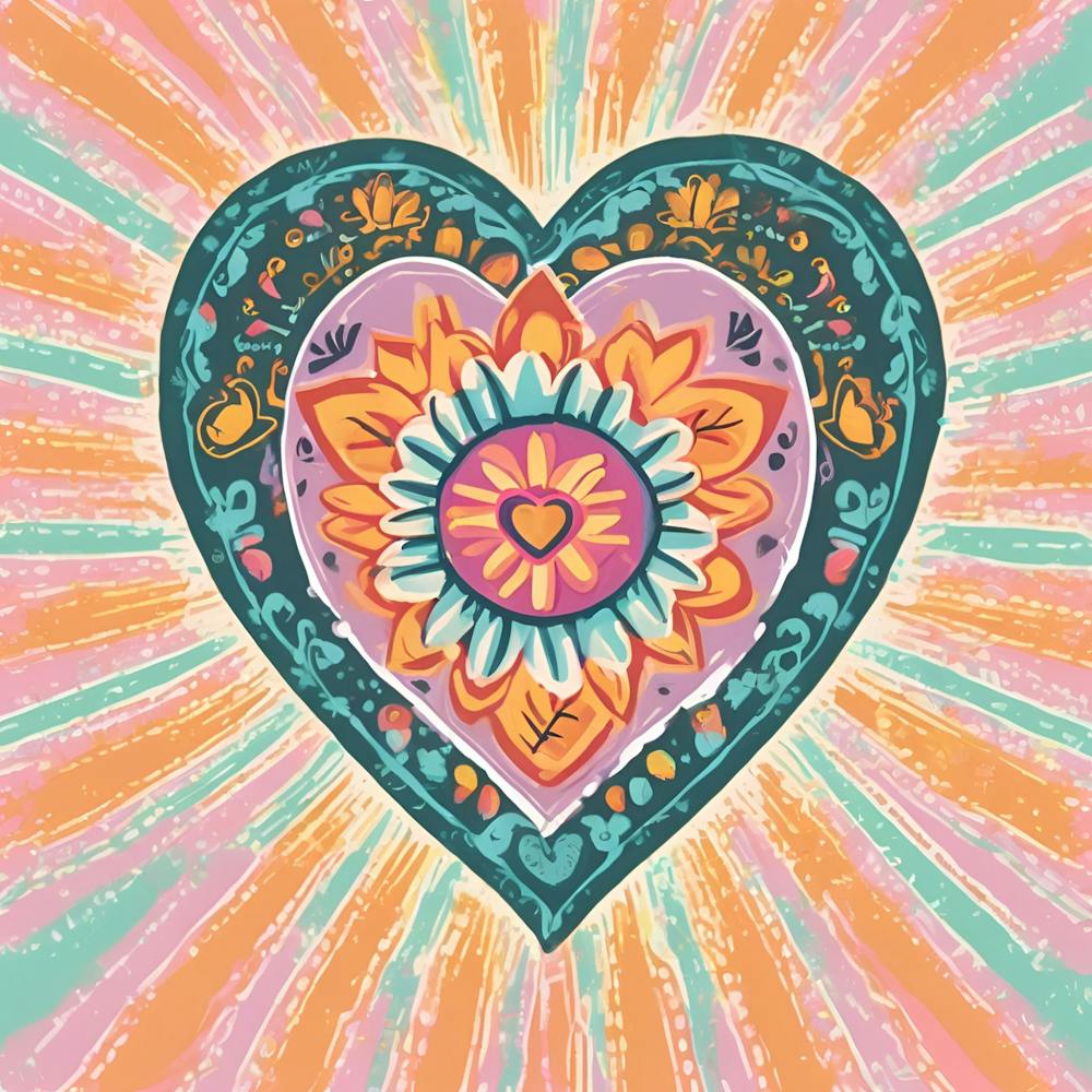 Dia de los Muertos Heart with Pastel Sunburst