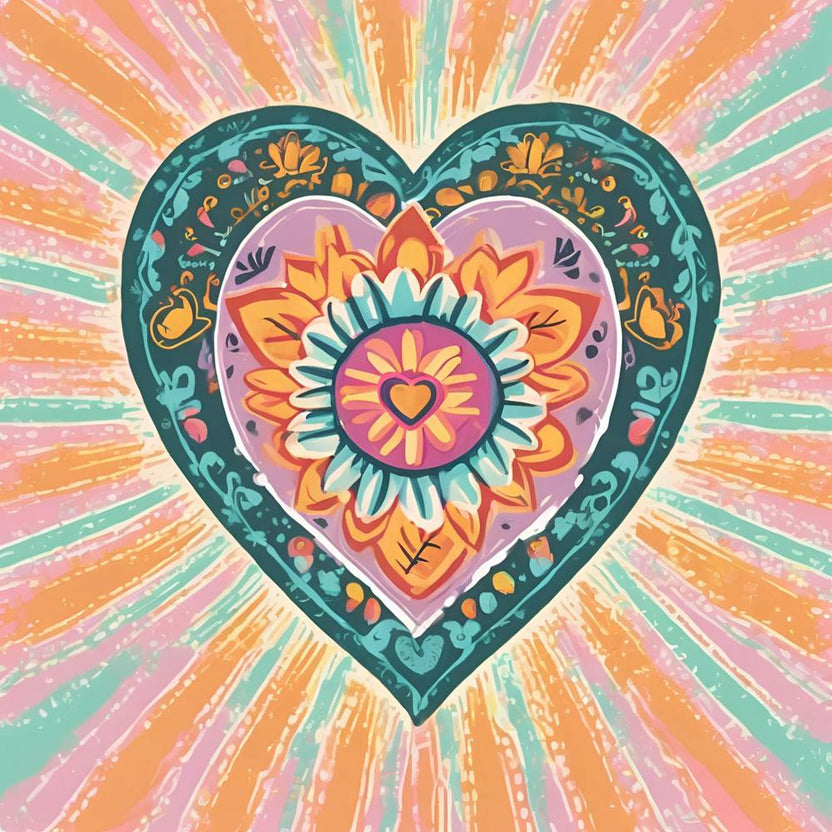 Dia de los Muertos Heart with Pastel Sunburst