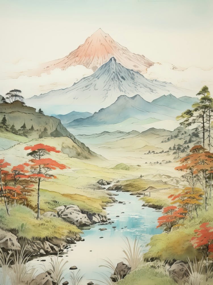 Mount Gassan In Yamagata,, Ukiyo E Drawing 3