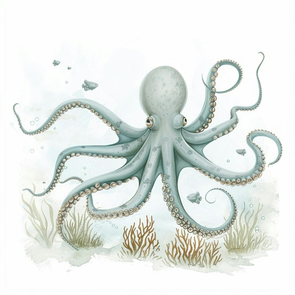 Storybook Style Octopus With Seaweed 4