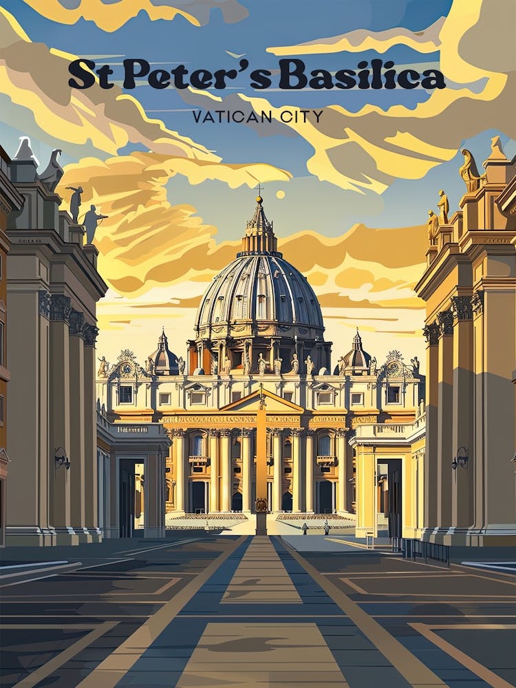 St Peter S Basilica Cathedral Travel Art Illustration