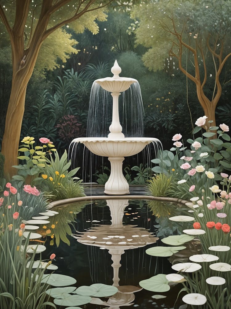 Ivory Fountain In The Garden
