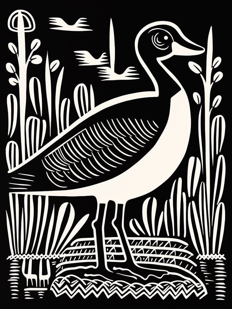 B&W Bird Linocut Goose 4