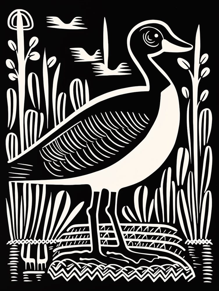 B&W Bird Linocut Goose 4