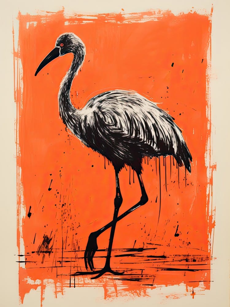 Flamingo, Woodblock Animal  Drawing 1