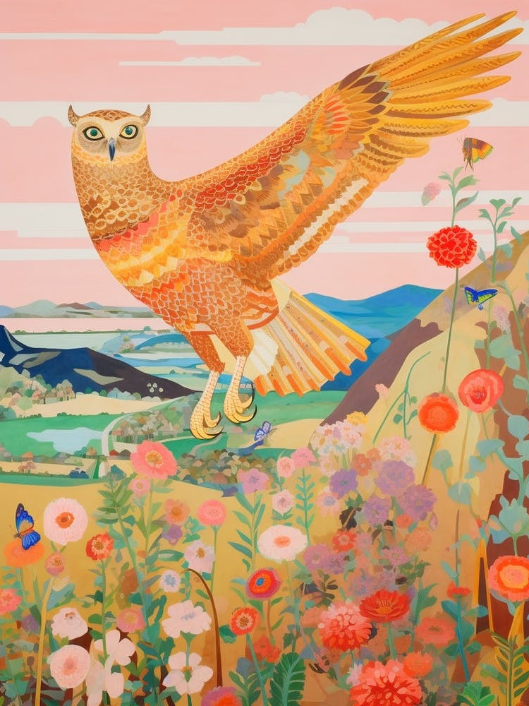 Maximalist Bird Painting Great Horned Owl 1