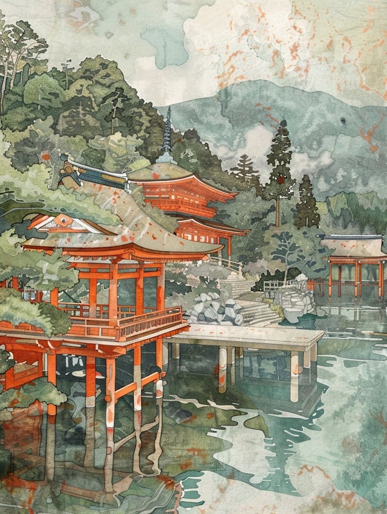 Hakone Japan 1 Retro Illustration