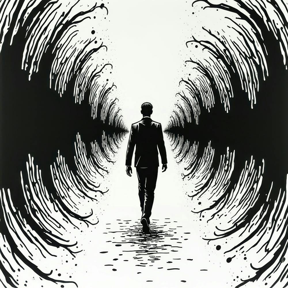 Man Walking Through A Tunnel 1