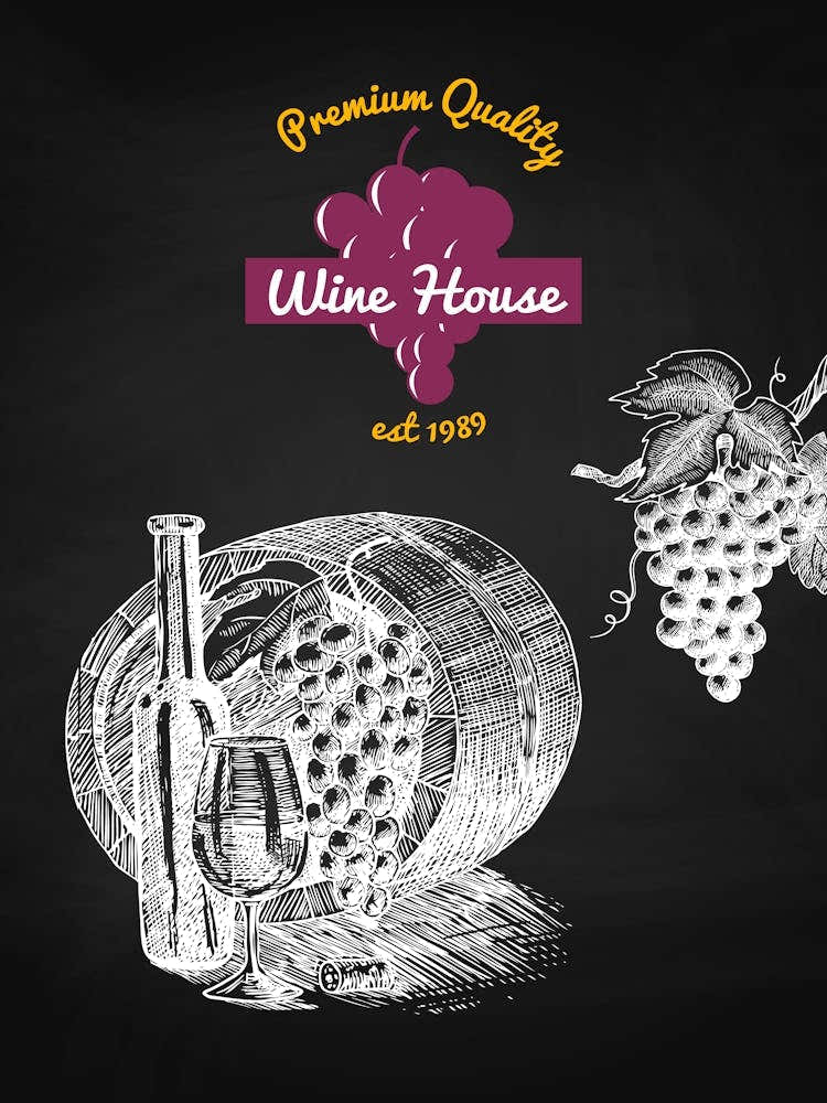 Wine Cellar Design Vector Illustration — wine poster, kitchen poster, wine print