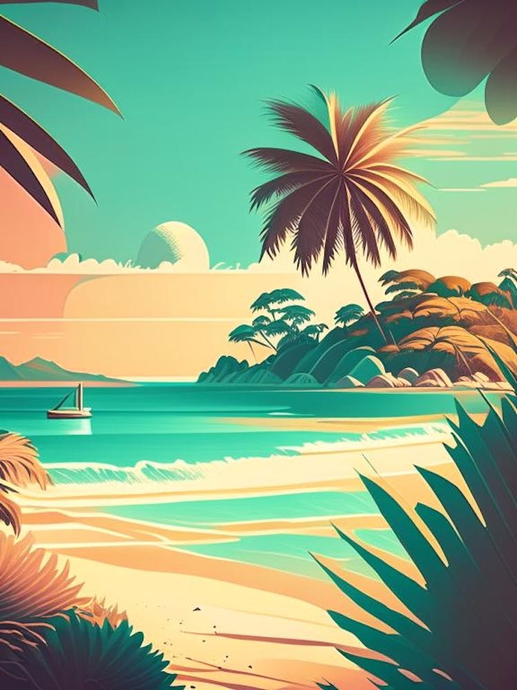 Beach Waterscape Retro Illustration 1
