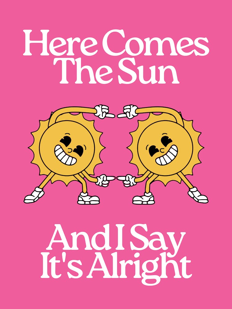 Here Comes The Sun | Vintage Retro Music | Pink Nursery Wall Art | 60’s 70’s | Sun Decor | Sun 1