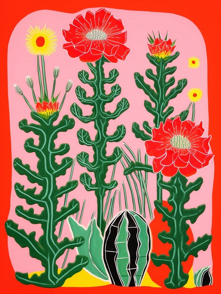 Pink And Red Plant Illustration Pencil Cactus 2