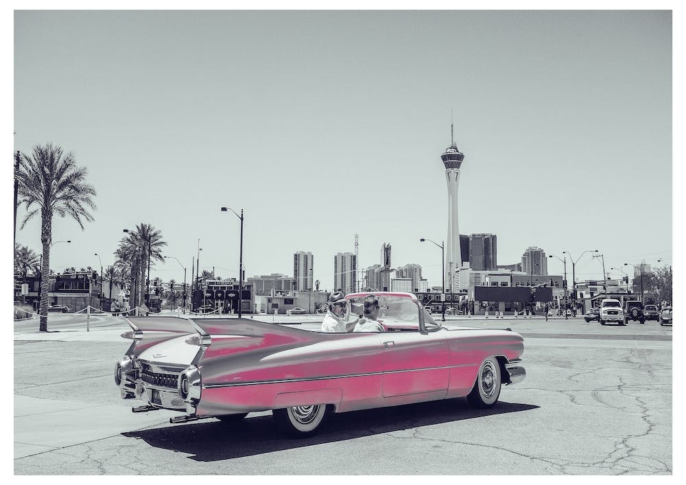 Vintage America Retro Pink Car