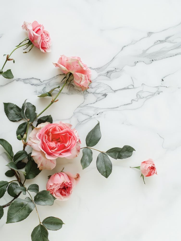 Pink Roses On Marble