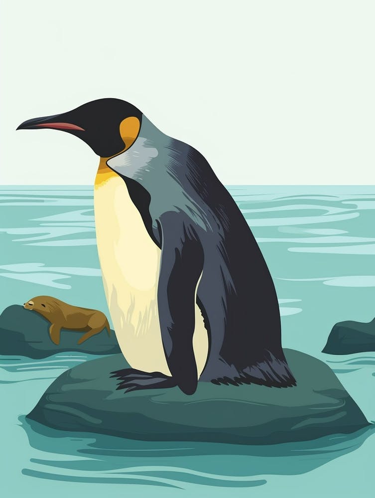 Emperor Penguin Sea Lion Island Minimalist Illustration 2